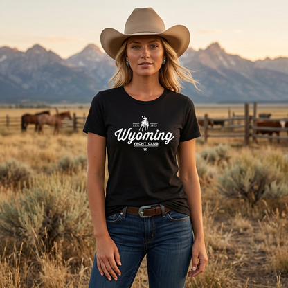 Wyoming Yacht Club - Women's Babydoll Script Tee (White/Black)